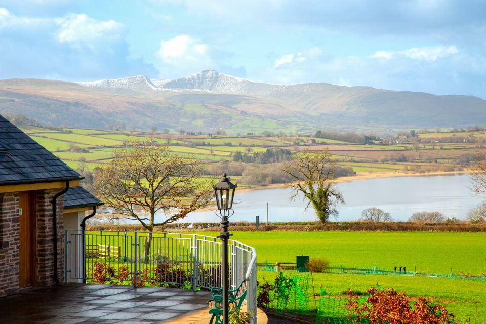 Lake and Brecon Beacons view