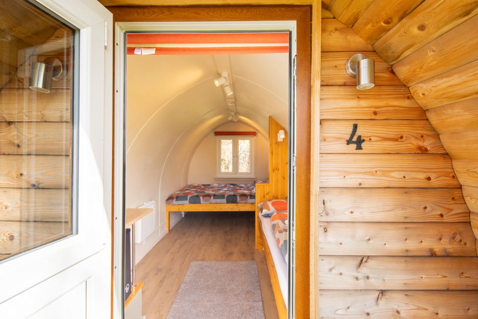 Inside a camping pod