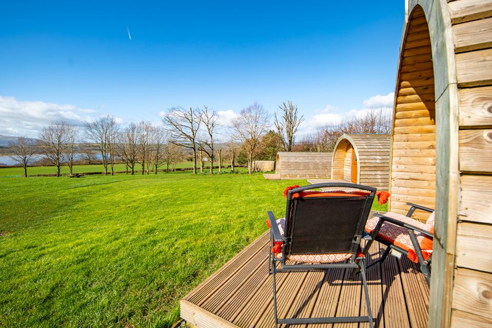 Pod decking with lake views