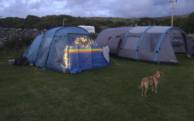 Tents on the field in the evening