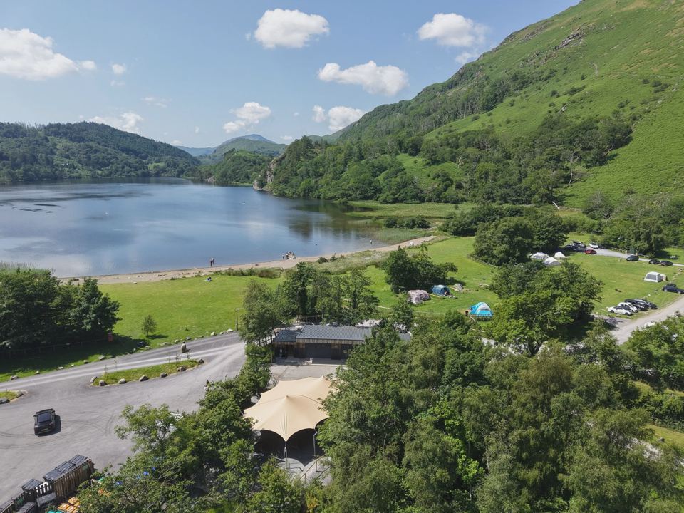 The site and lake from above