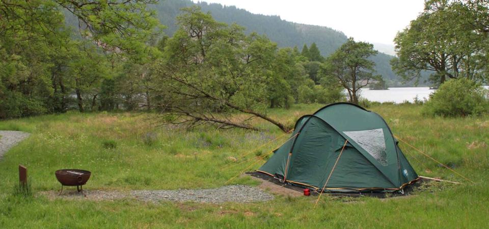 Tent beside a fire bowl