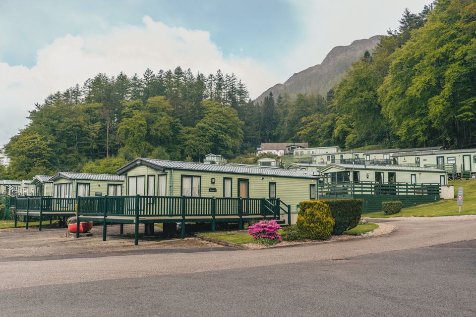 Caravans with mountain backdrop