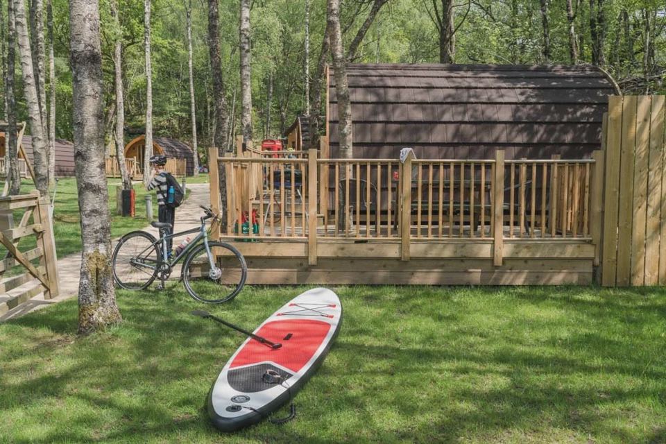 Lodge deck beside the path