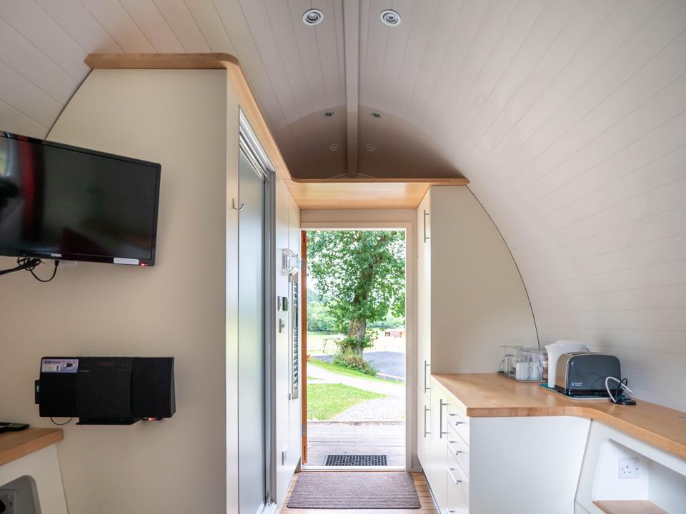 Pod kitchen area and door