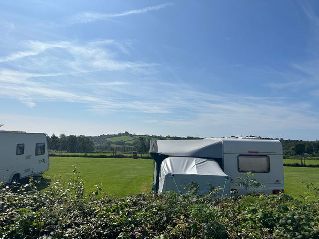 Touring caravan on grass