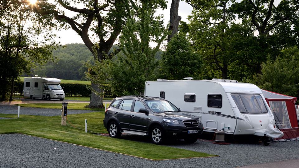 Caravan on gravel pitch