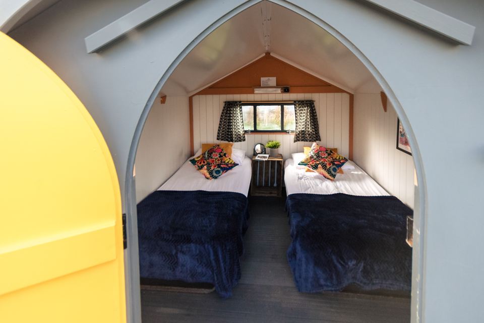Inside a glamping pod