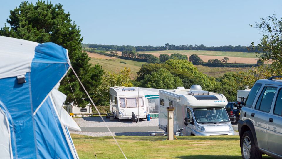 Motorhome pitches with fields beyond