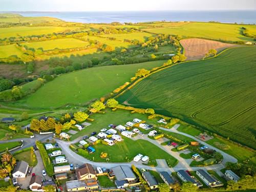 Park from above among fields
