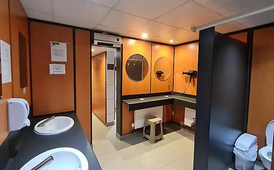 Inside the toilet block
