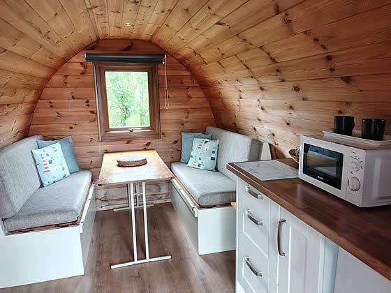 Inside a camping pod
