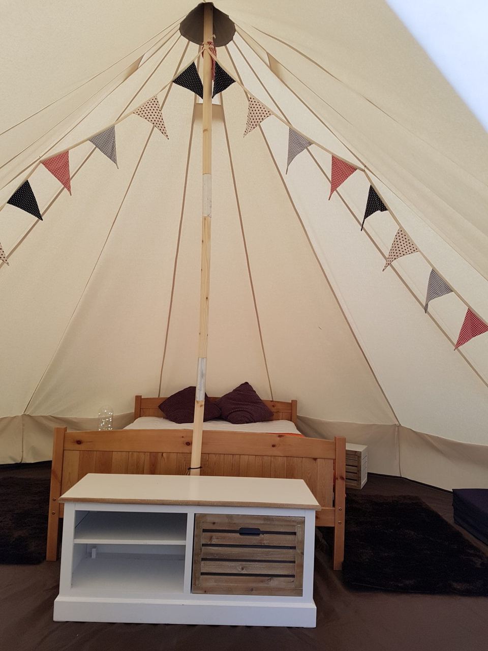 Inside a bell tent