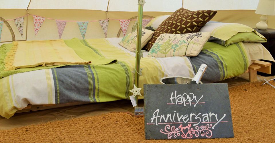 Inside the glamping tent