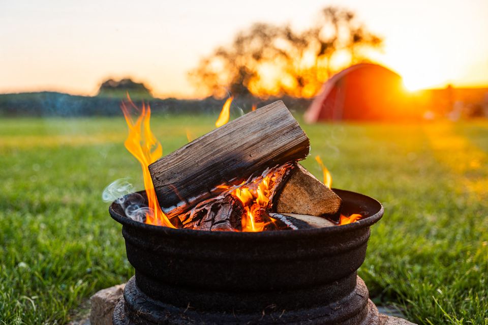 Log fire in a fire pit