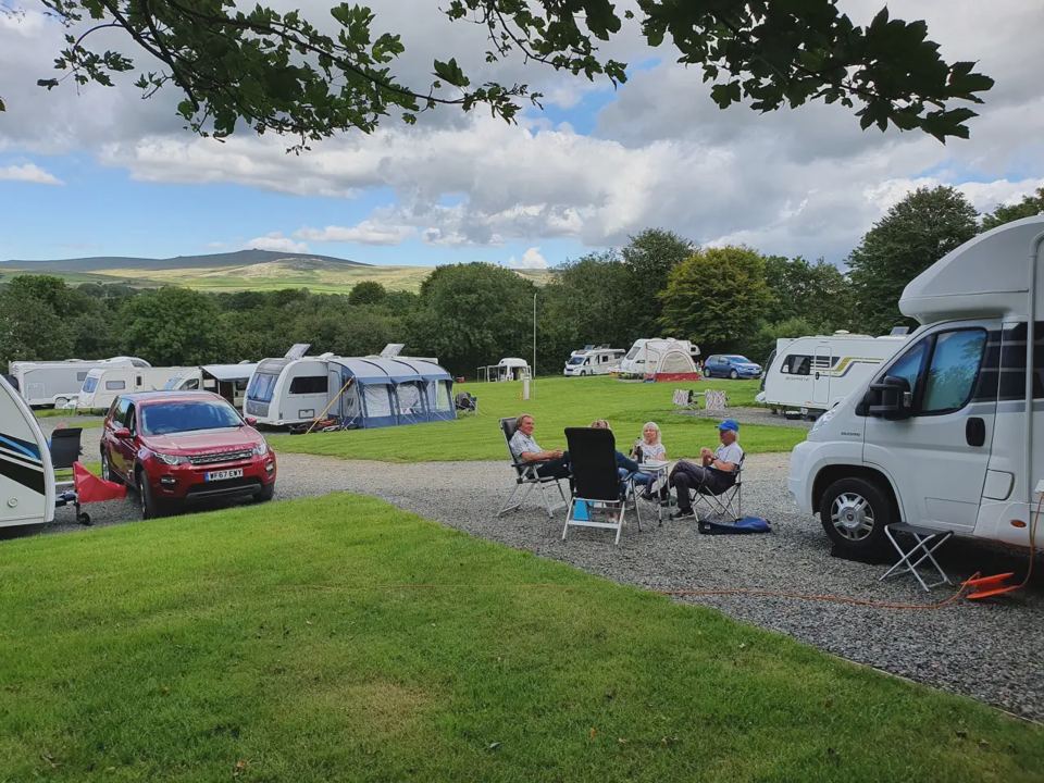 Caravans and motorhomes on the grass