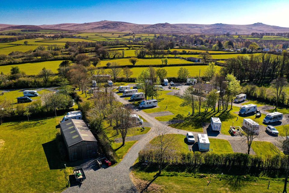 Aerial view of the park and fields