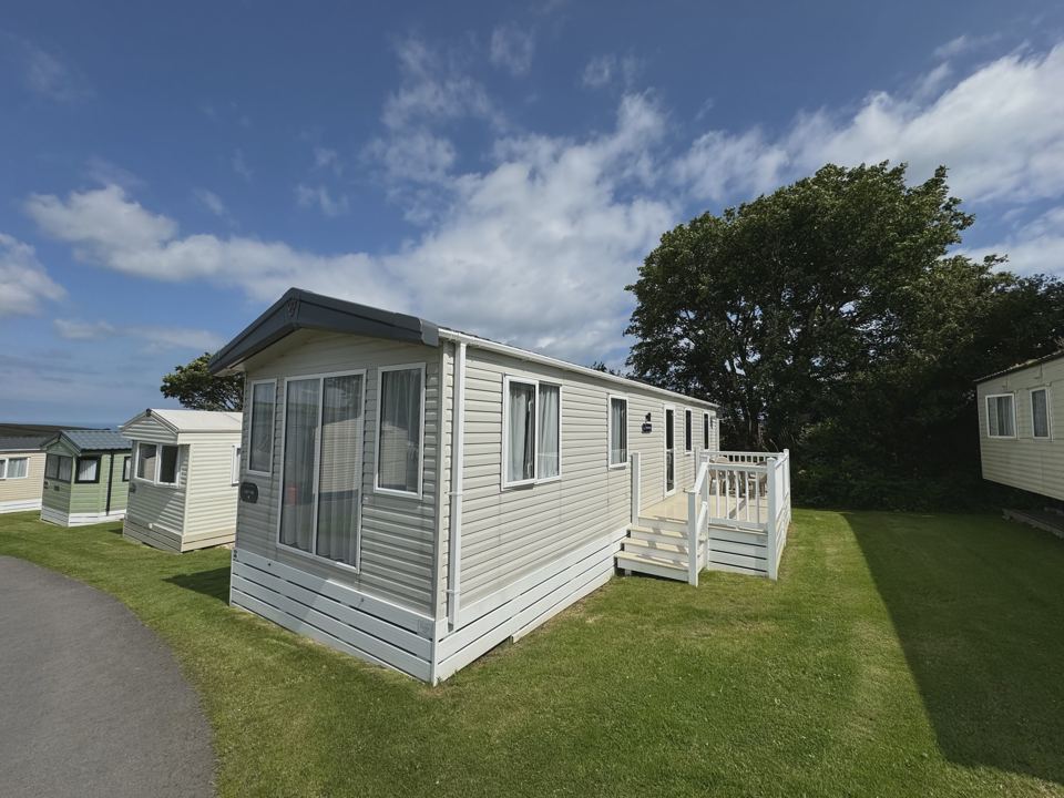 Static caravan on the lawn