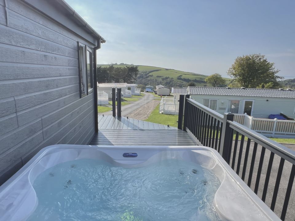 Hot tub on the caravan decking
