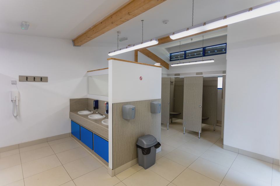 Inside the shower block