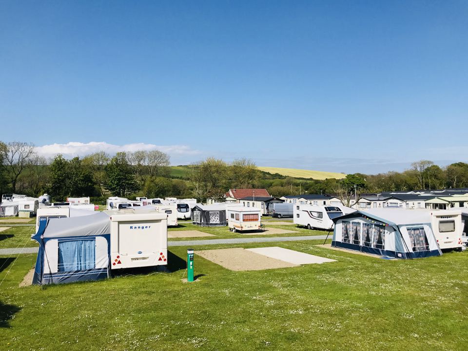 Touring field with awnings