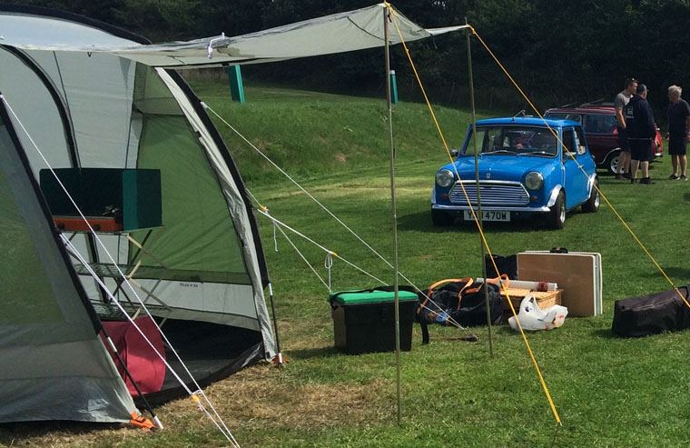 Tent awning and classic Mini
