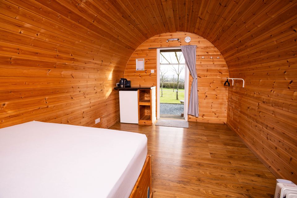 Inside a glamping pod