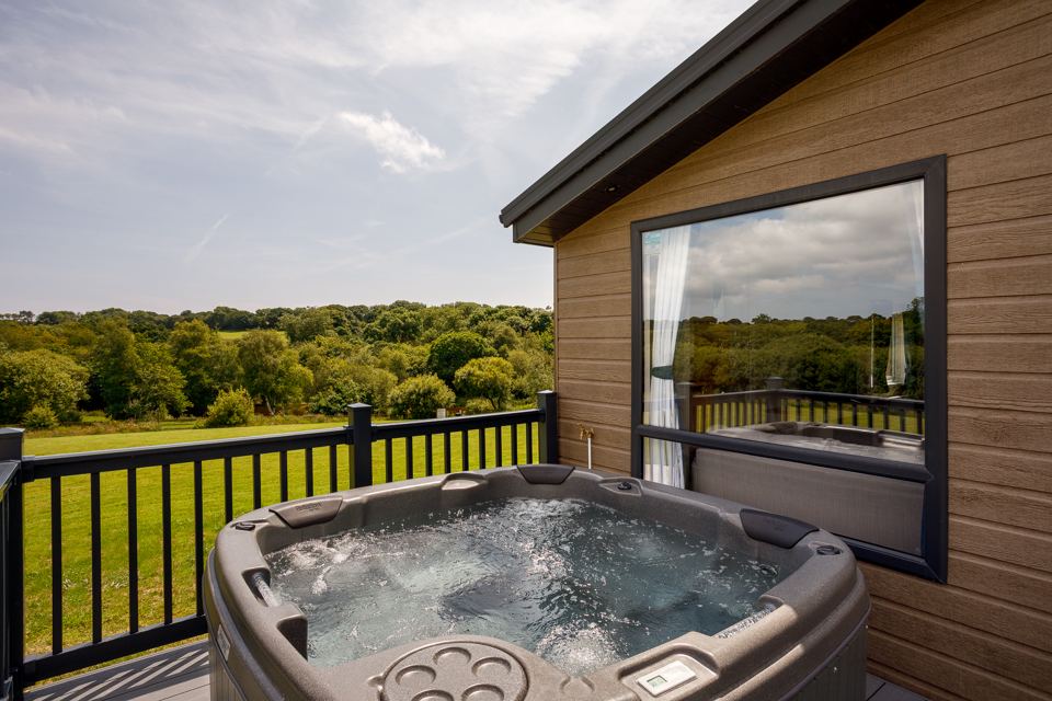 Hot tub on a caravan deck