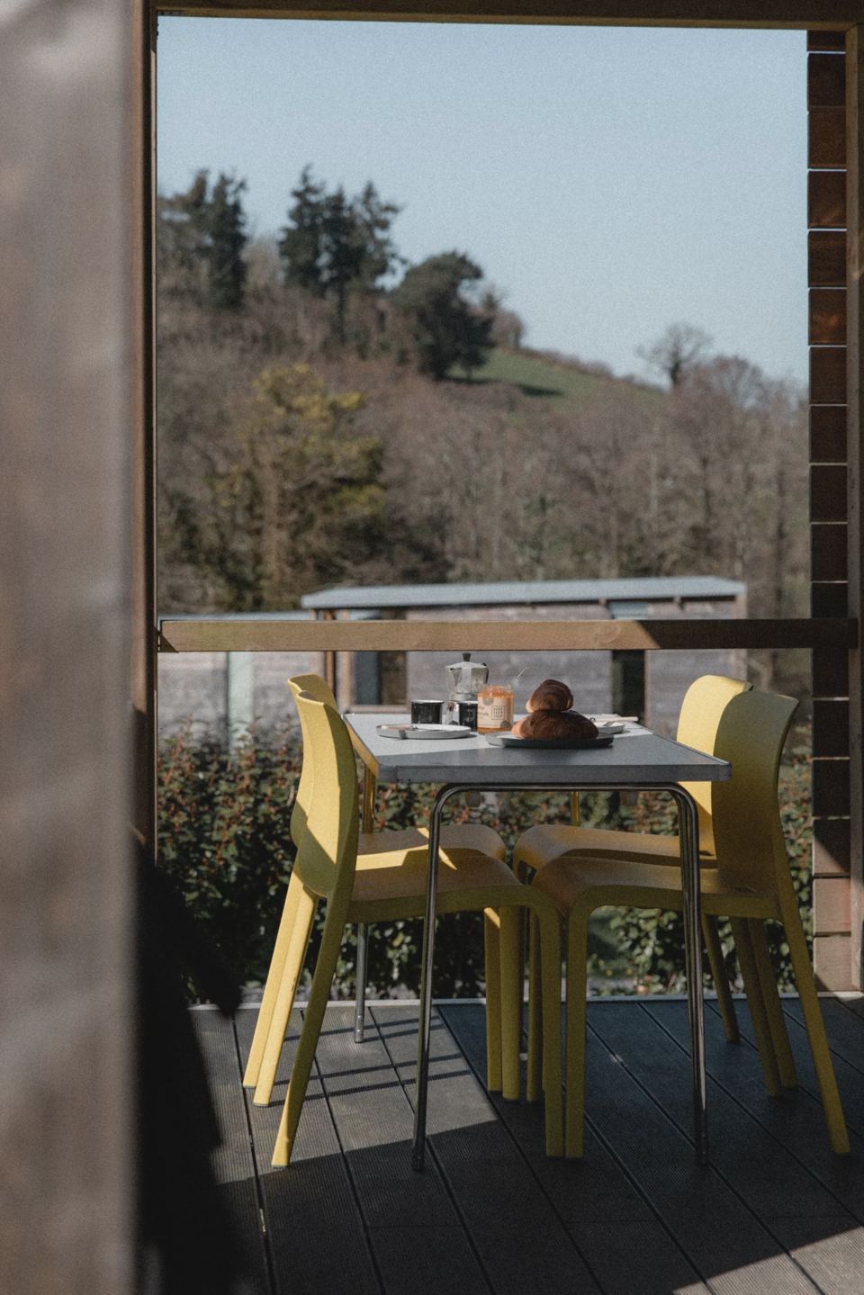 Decked seating outside the barn