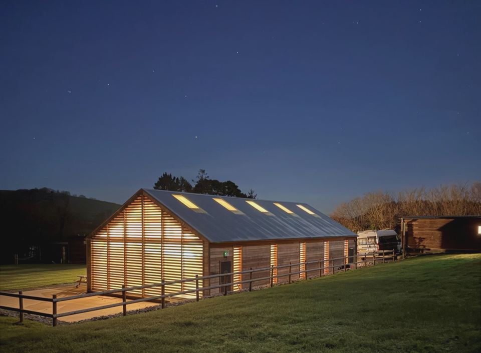 Barn accommodation at night