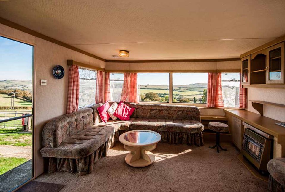 Caravan lounge with field views