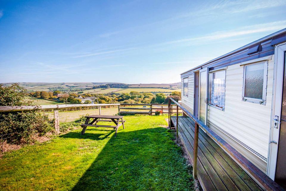 Caravan with countryside view