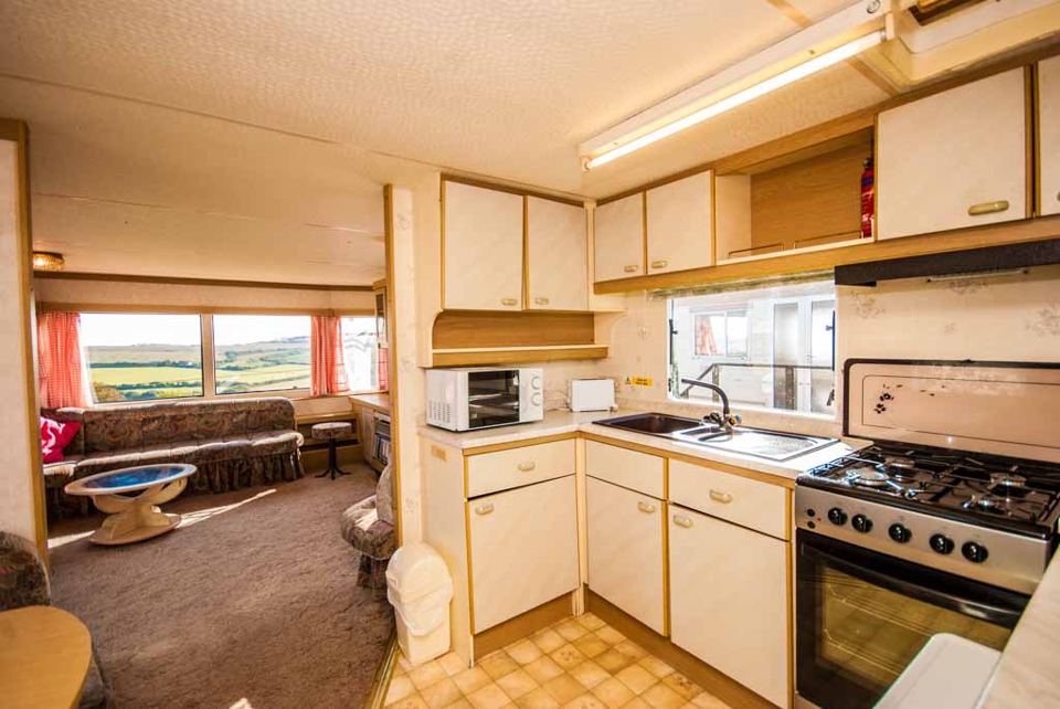 Caravan kitchen and lounge