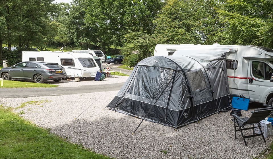 Awning and motorhome on gravel