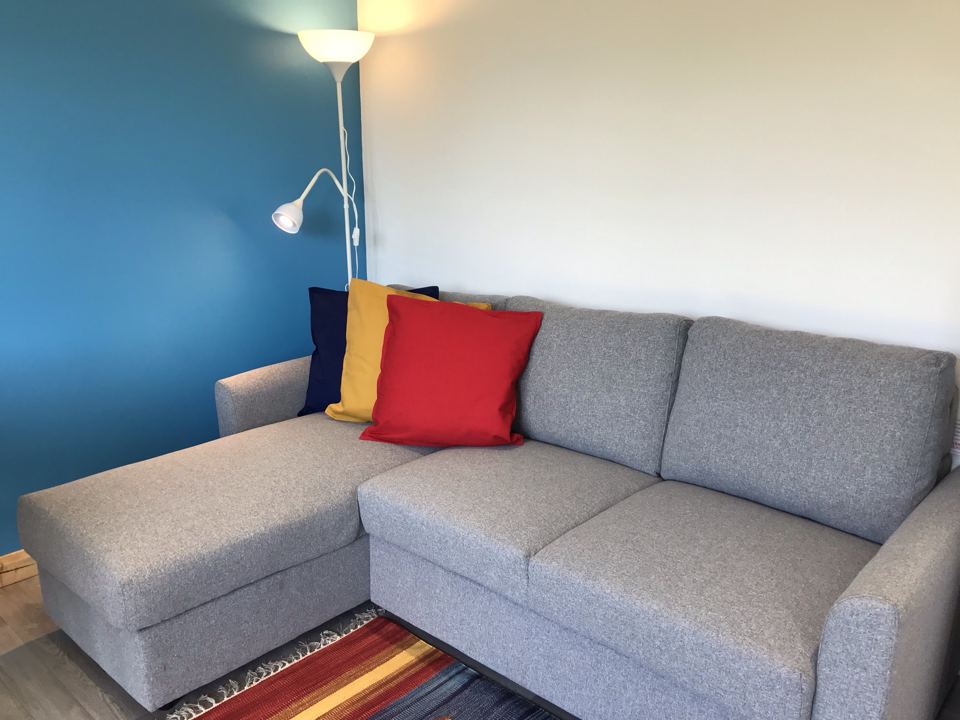 Living room with grey sofa