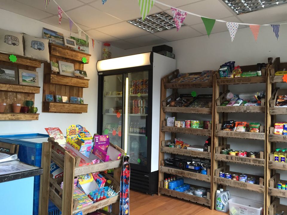 Shop shelves and fridge