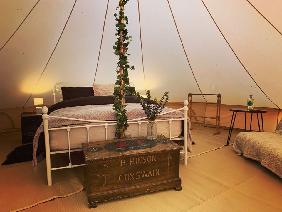 Inside the bell tent