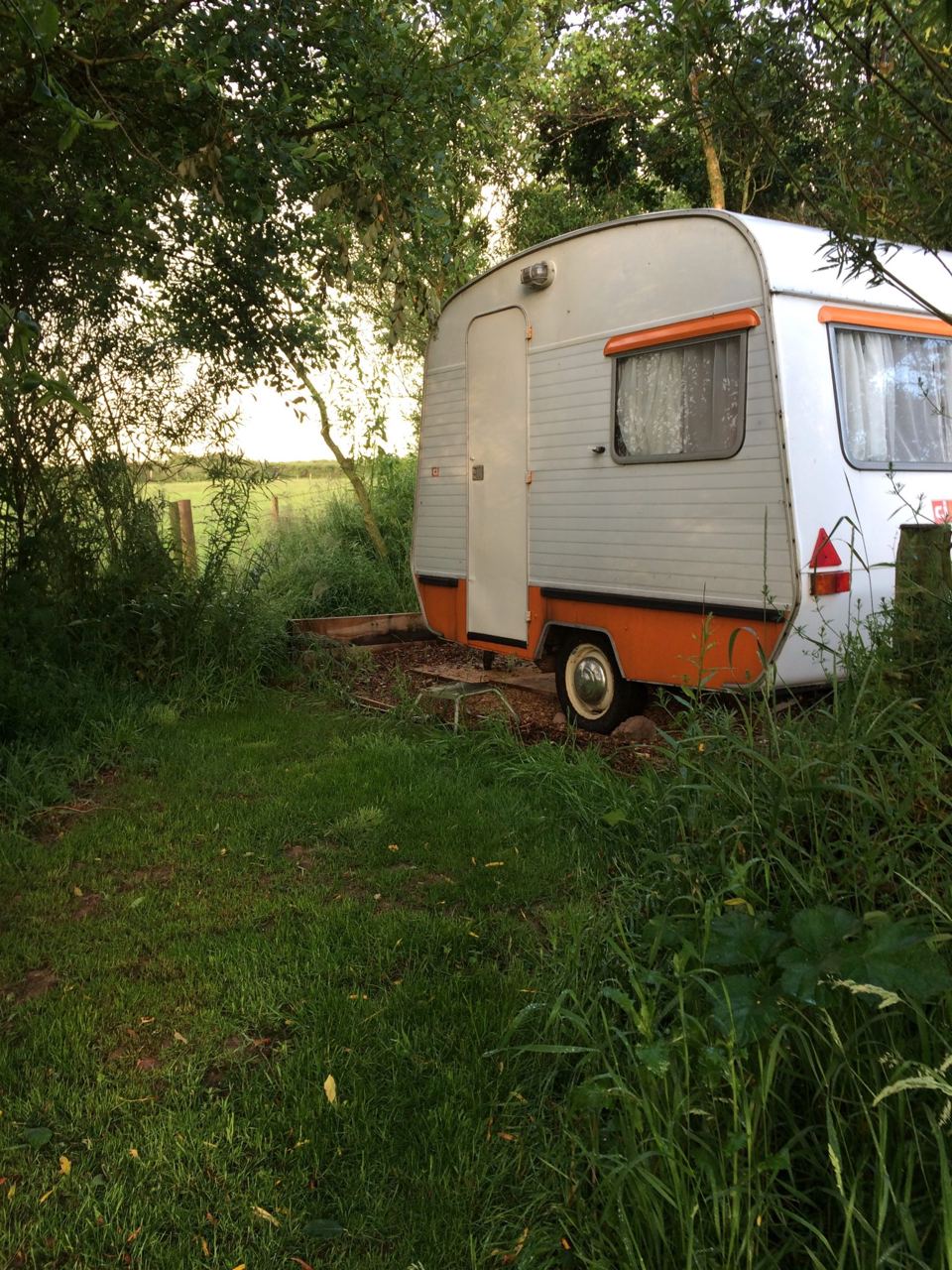 1970s caravan on its pitch
