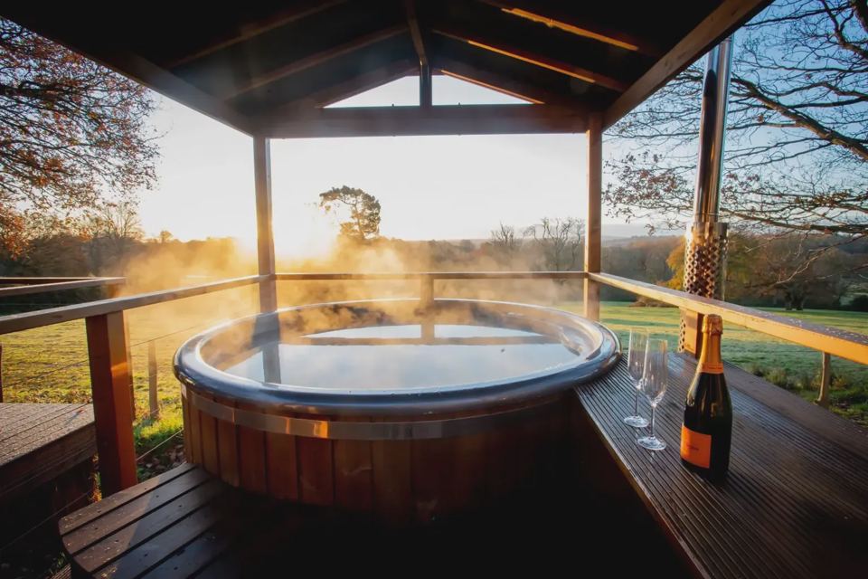 Hot tub on the deck at sunrise