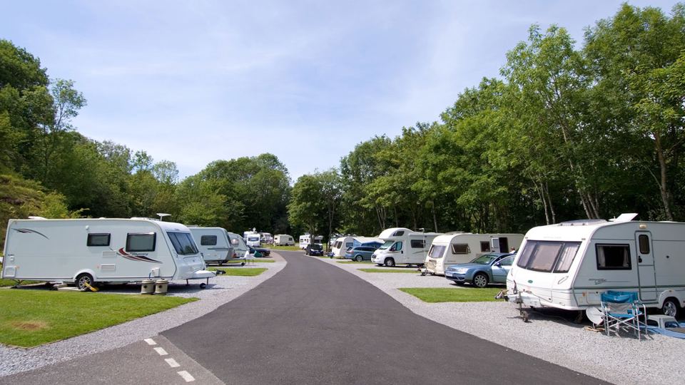 Site road lined with pitches