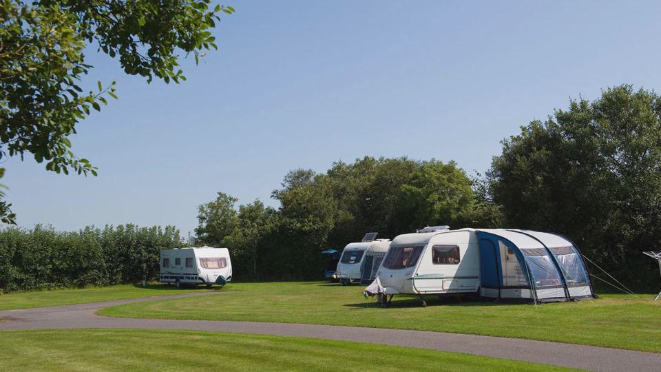 Caravan and awning on the pitch