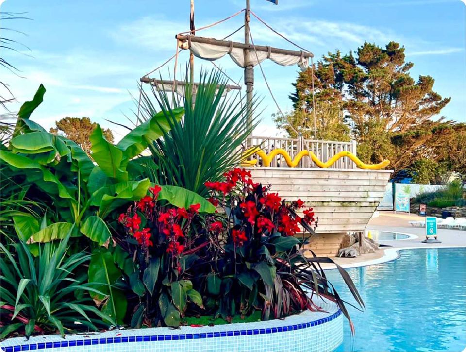 Pool planting and pirate ship