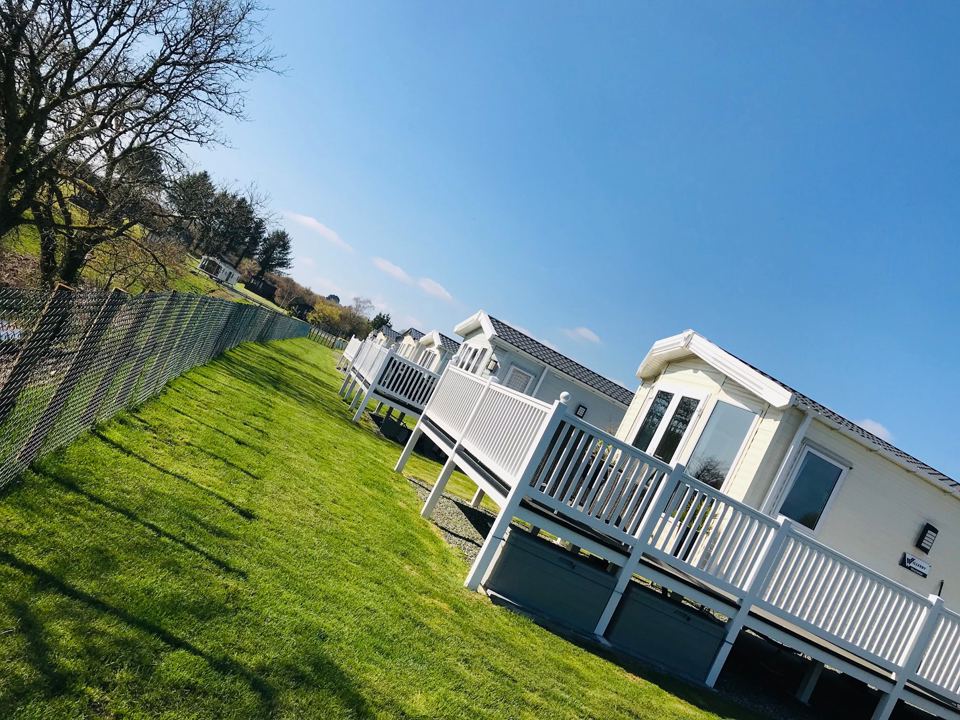 Caravan with white decking
