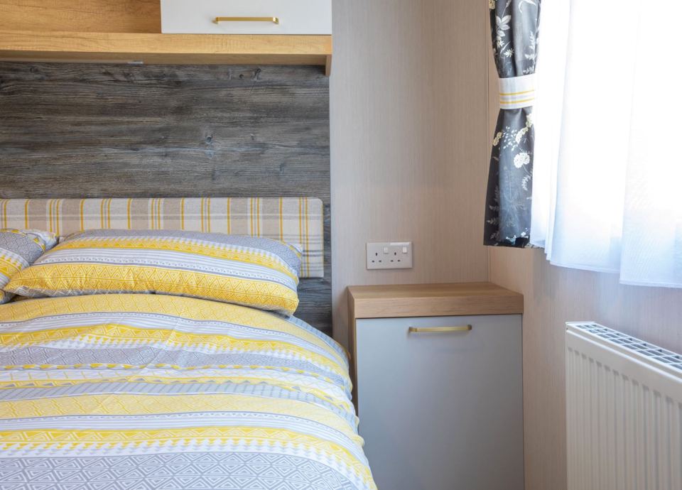 Single bed in a caravan