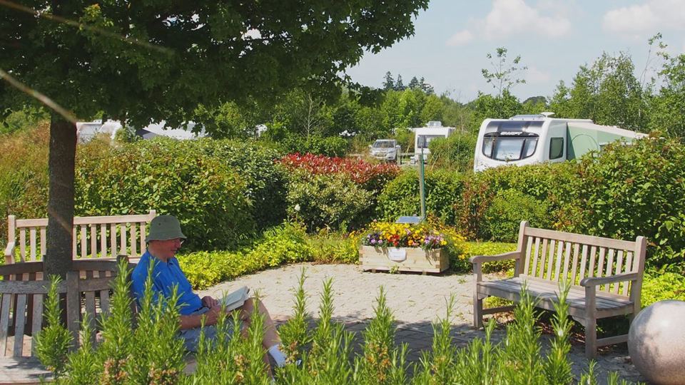 Seating area among the pitches