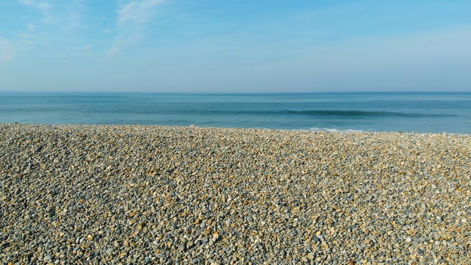 Pebble bank by the campsite