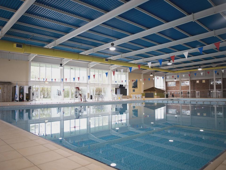 Indoor pool with bunting