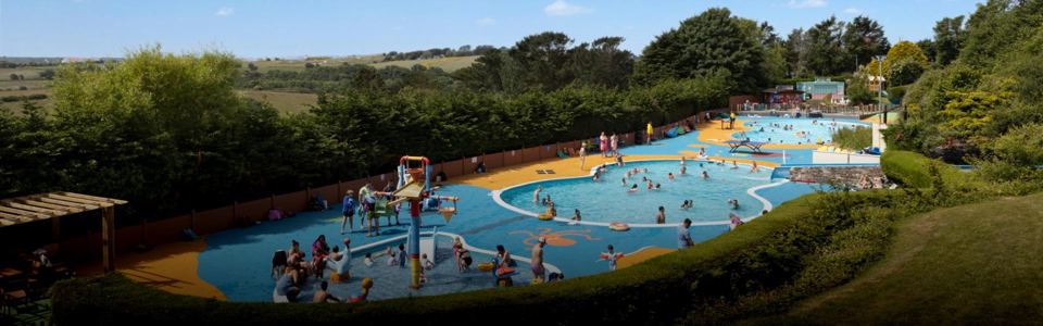 Heated outdoor pools above the park