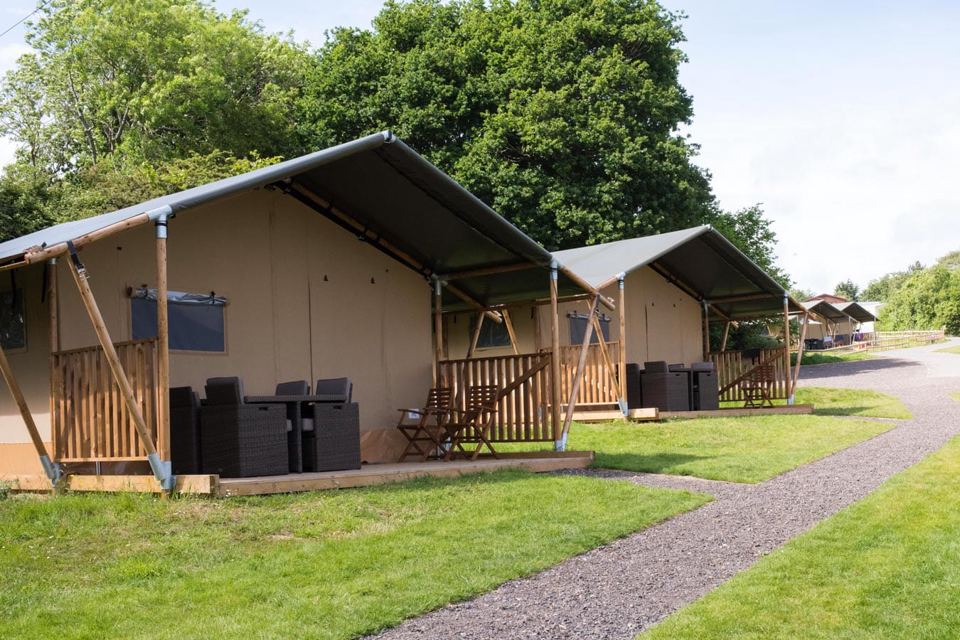 Safari tents beside a gravel path
