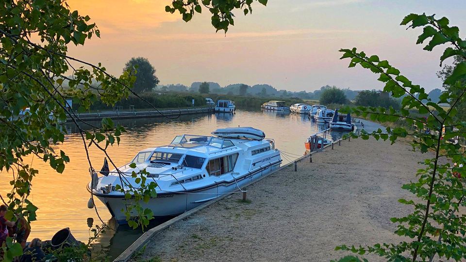 Boats moored on the river